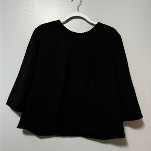 Liz Claiborne Blouse Top Womens XL Black Knit 3/4 Sleeve Round Neck Back Zip